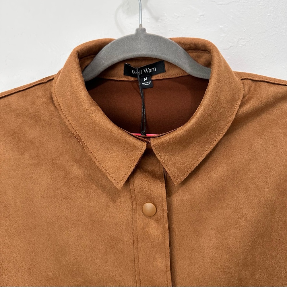 Well Worn Brown Faux Suede Button-Up  Jacket Size Medium - Picture 13 of 14
